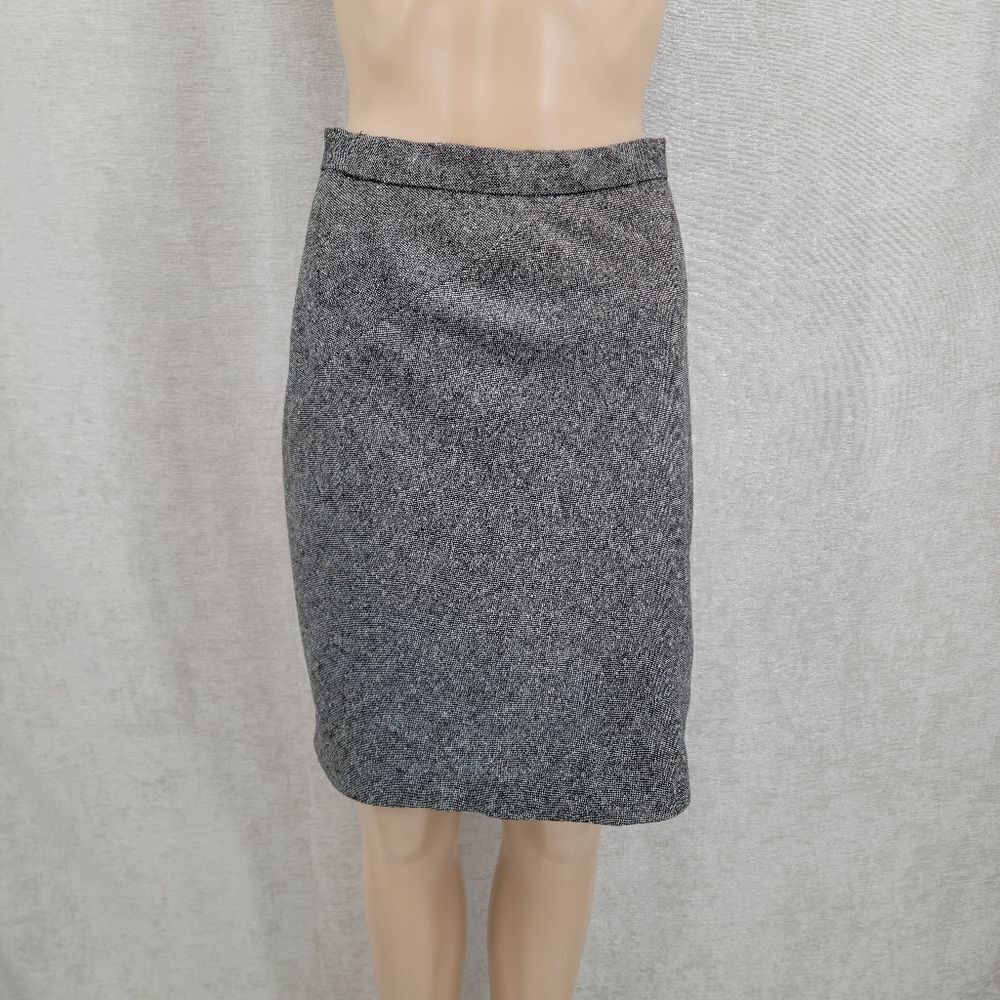 DKNY Vintage Wool Cashmere Black White Tweed Pencil Skirt Women's Size 4